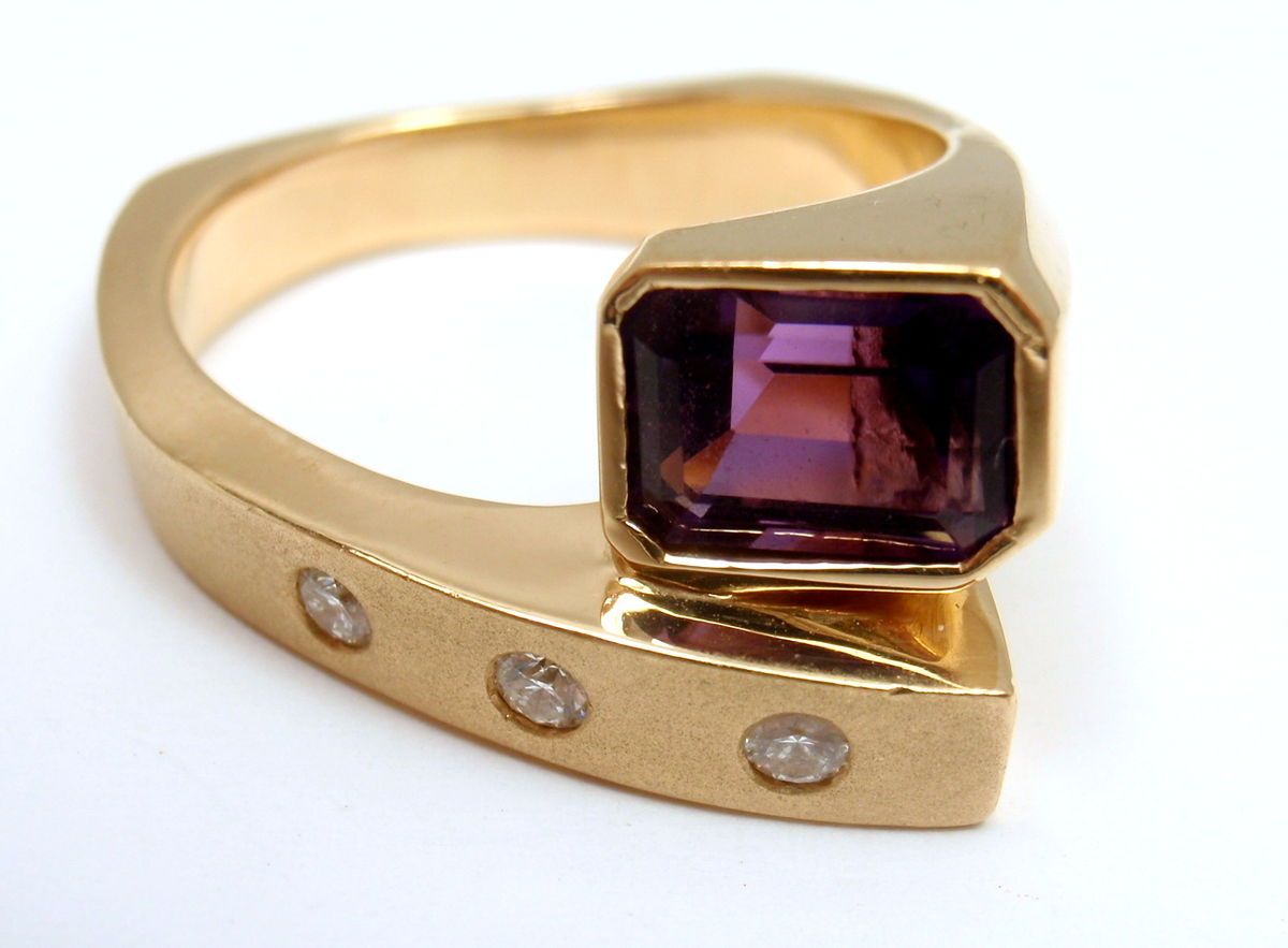Unique Scott Gauthier 14k Yellow Gold Diamond Amethyst Ring Size 8 5