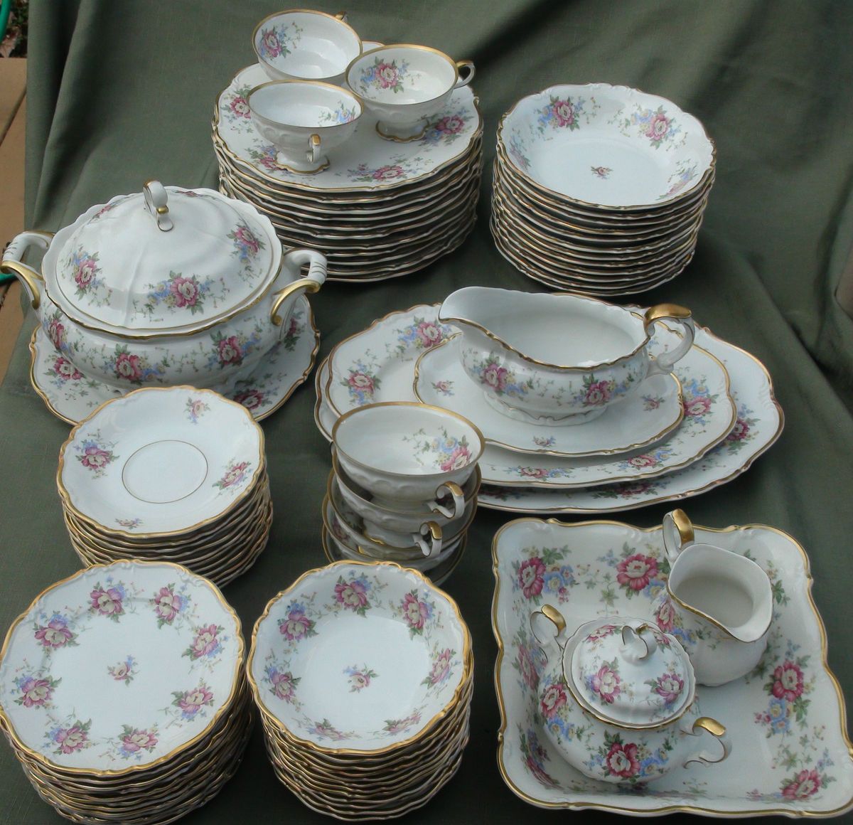  Bavaria China, service for 12, gold rim, 93 pc, Germany Gilford pat