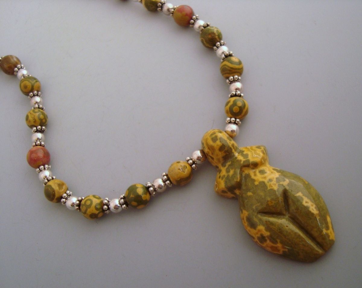 Ocean Jasper Goddess Pendant Beaded Necklace EE Designs