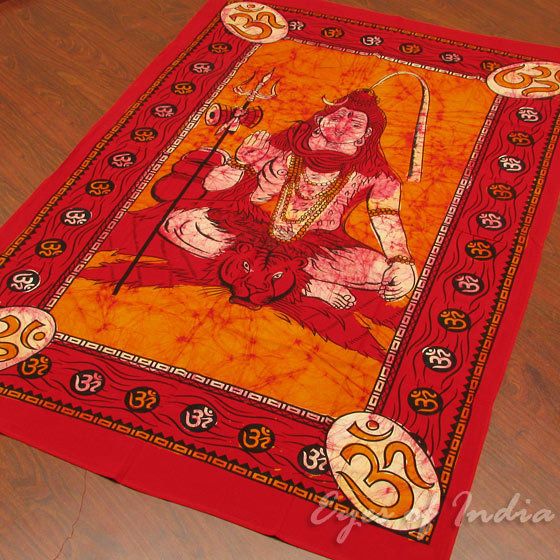 INDIAN GOD SHIVA BATIK WALL HANGING TAPESTRY Bedspread Cover Ethnic