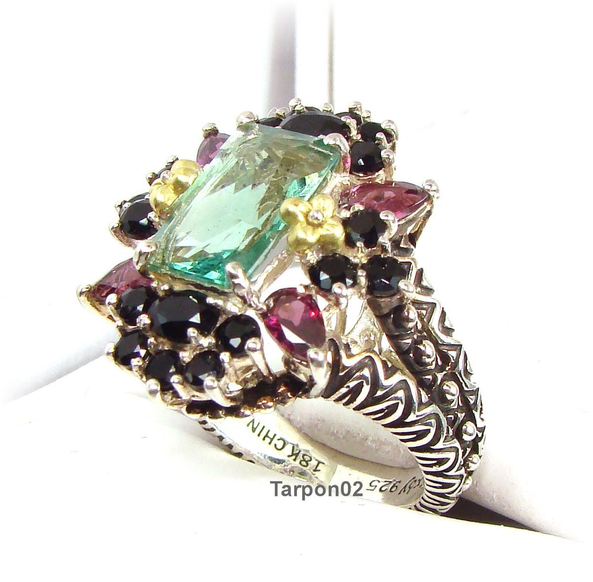 Barbara Bixby 18K 3 40ct Garnet Florite Onyx  Ring 8