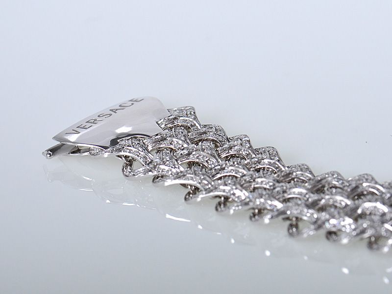 Versace 18K White Gold Pave Diamond Weave Bracelet