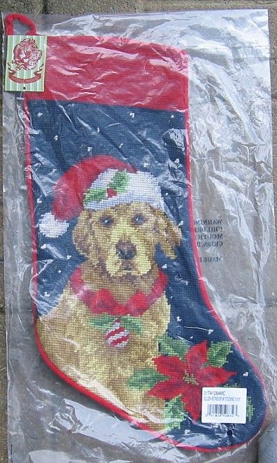 Golden Retriever II Needlepoint Large Xmas Stocking Nice