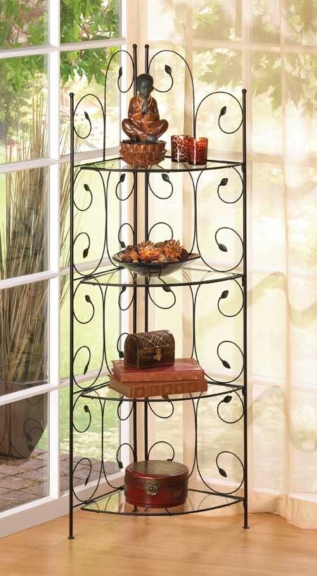 Metal Glass Corner 4 Curio Shelf Baker Rack Plant Stand