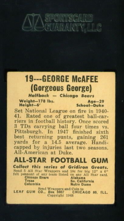 1948 Leaf 19 George McAfee Rookie HOF Bears SGC 60