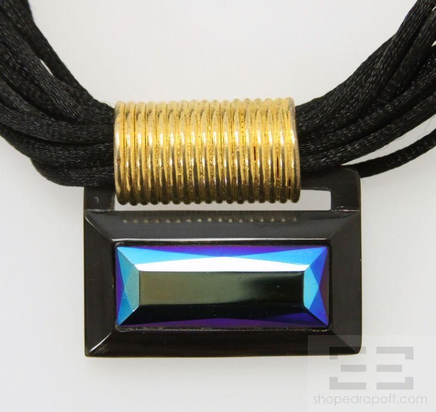 Gerda Lynggaard For Monies Black & Gold Rectangular Pendant Multi Cord