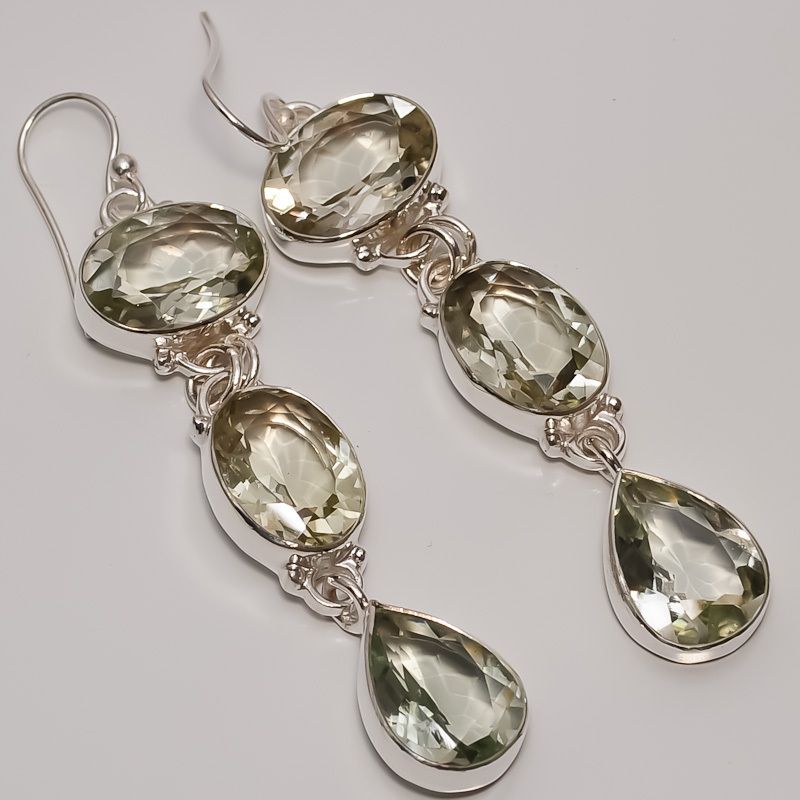 Green Amethyst 925 Silver Earrings 2 75