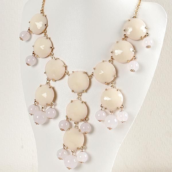 New Women Jewelry Bubble Bib Statement Fashion Gold GP Necklace Milky