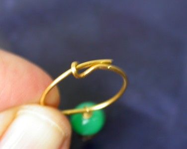  22k Yellow Gold Ear Wire 14k Gold Ball Green Stone Gypsy Hoop Earrings