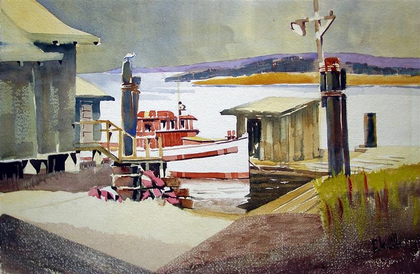 Harald Ekvall   Dockside   Original Watercolor