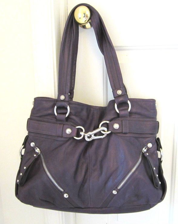 Makowsky Leather Tote Purple Harness Buckle Used Once