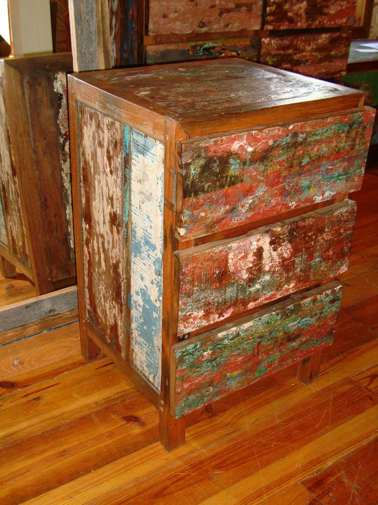 Antqretired Fishing Boat Teak Hard Wood Cabinet Dresser