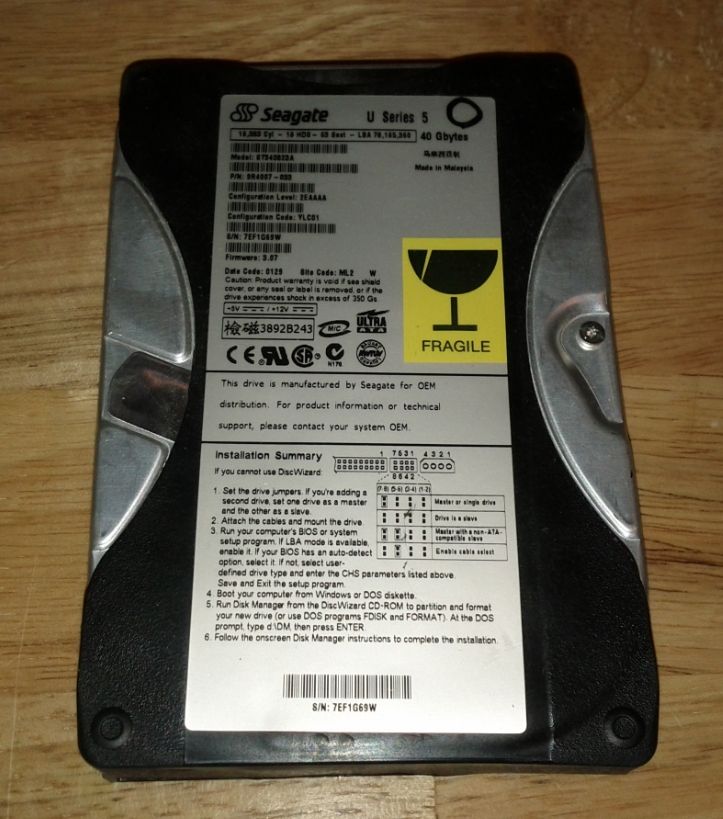 auction details part seagate 40gb ultra ata 100 ide hard drive for