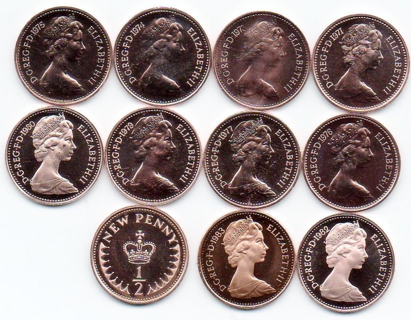 1971 to 1983 PROOF HALF PENCE 1/2p COINS   ALL COINS FORM THE PROOF