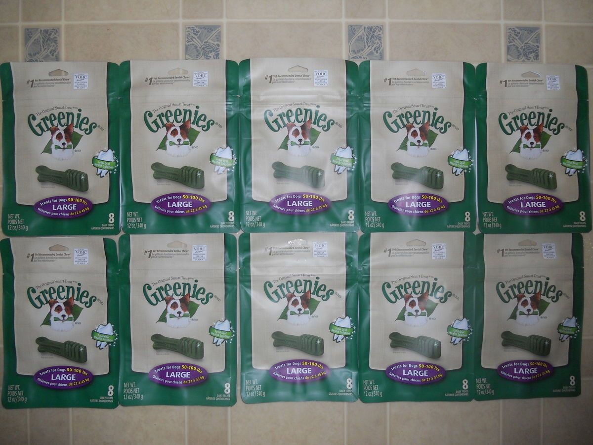 10 12oz Bags Greenies Dog Treats Large Sz 80 Treats Total New