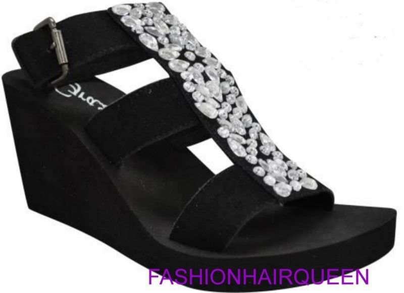 New Hot Grazie Ziva Bling Rhinestone Wedge Flip Flops