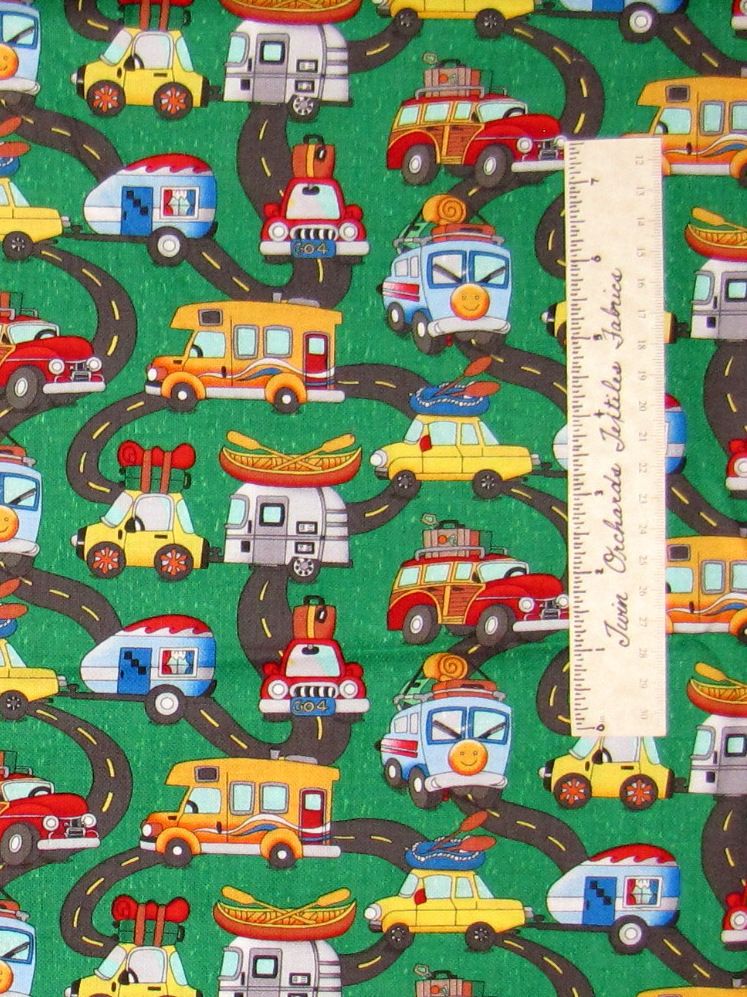 Camping RV Van Travel Road Green   Timeless Treasures Cotton Fabric