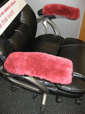 BURGUNDY MERINO SHEEPSKIN ARMREST COVERS PAD OFFICE CHAIR ARMS fits