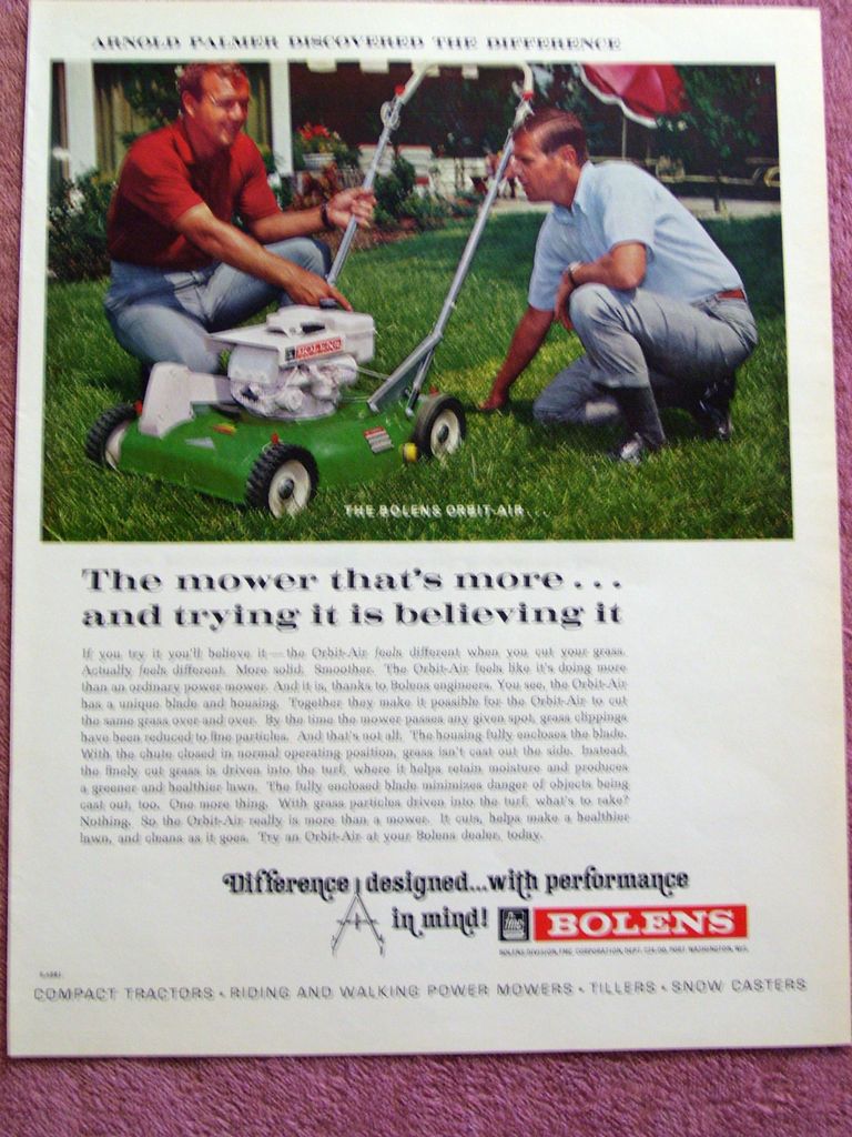  1968 BOLENS LAWN MOWER AD   THE BOLENS ORBIT AIR   ARNOLD PALMER