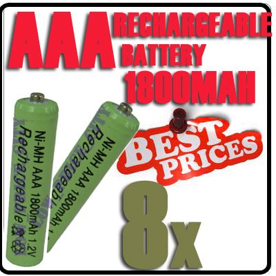 8x AAA 1800mAh 1 2V Ni MH Rechargeable Battery 3A Green Cell for 