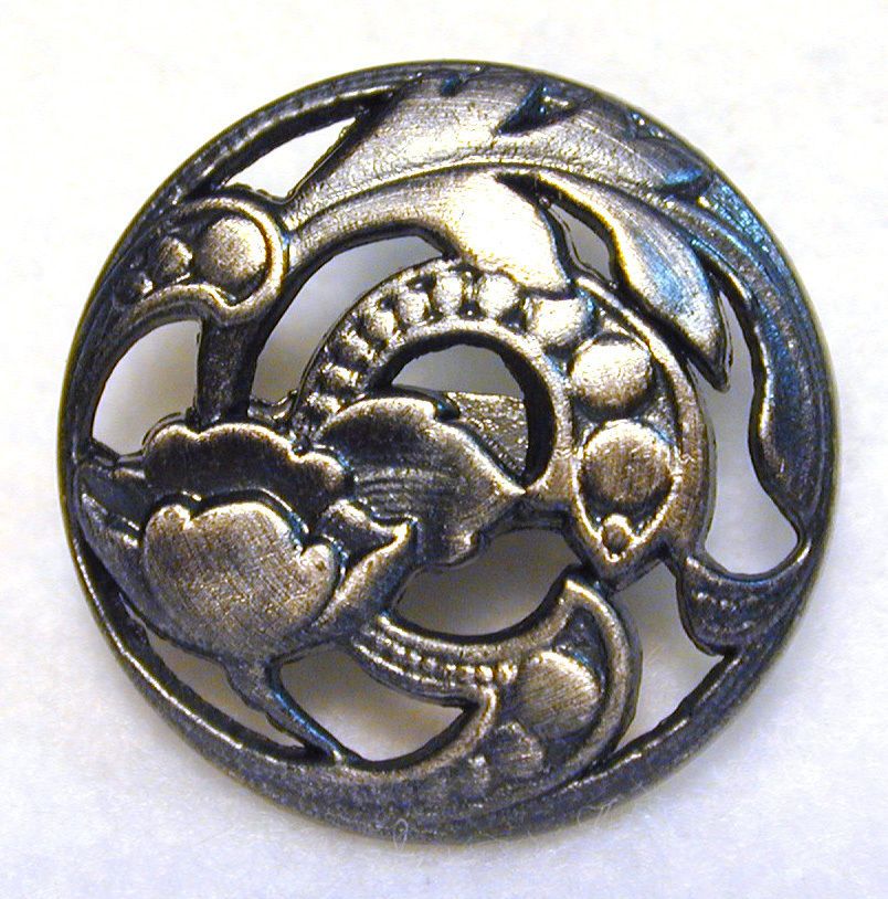  Antique Silver Button Art Nouveau Flower Design FREE US SHIPPING