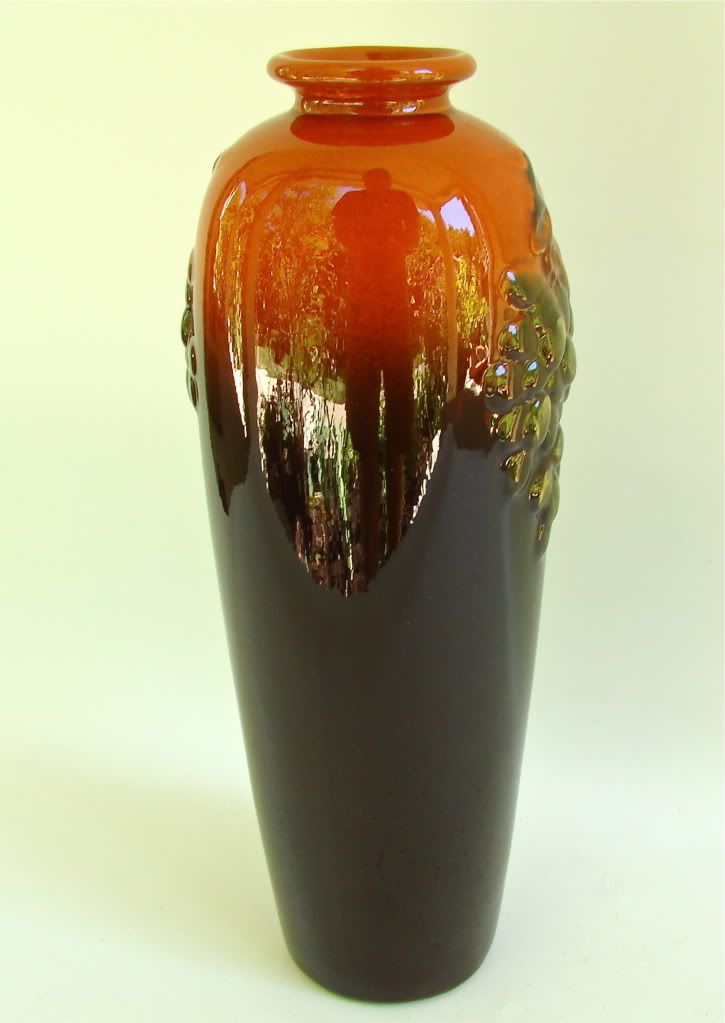  MARKED 11 1/4 FLORETTA with GRAPES VASE   CIRCA 1904   RICH VIBRANT