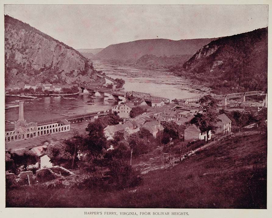 1893 Harpers Ferry West Virginia Town River Print   ORIGINAL