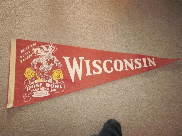 Vintage 1953 Rose Bowl Wisconsin Pennant 29 1 2 x 11 1 2 RARE RARE