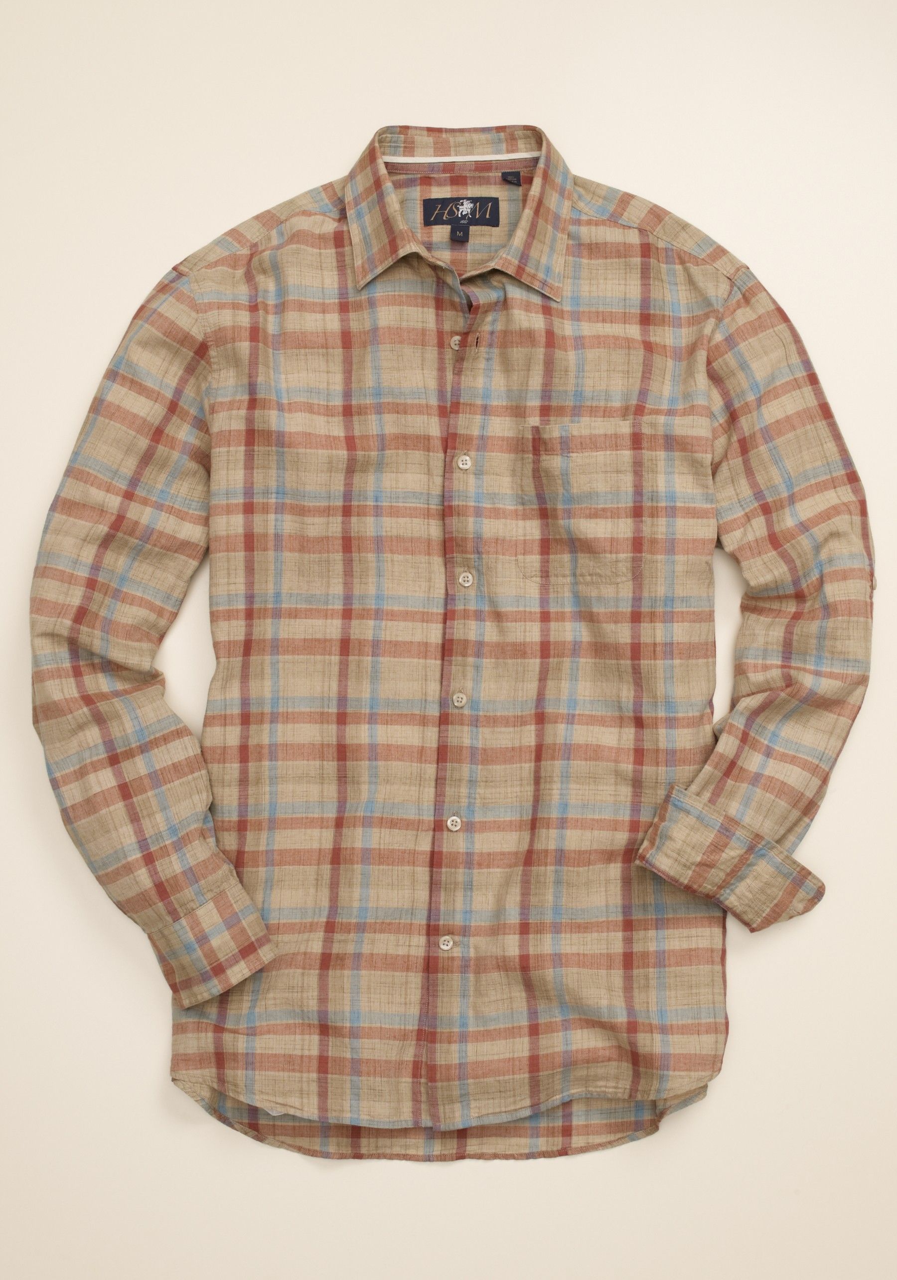 Hart Schaffner Marx Mens Washed Sand Plaid Sport Shirt