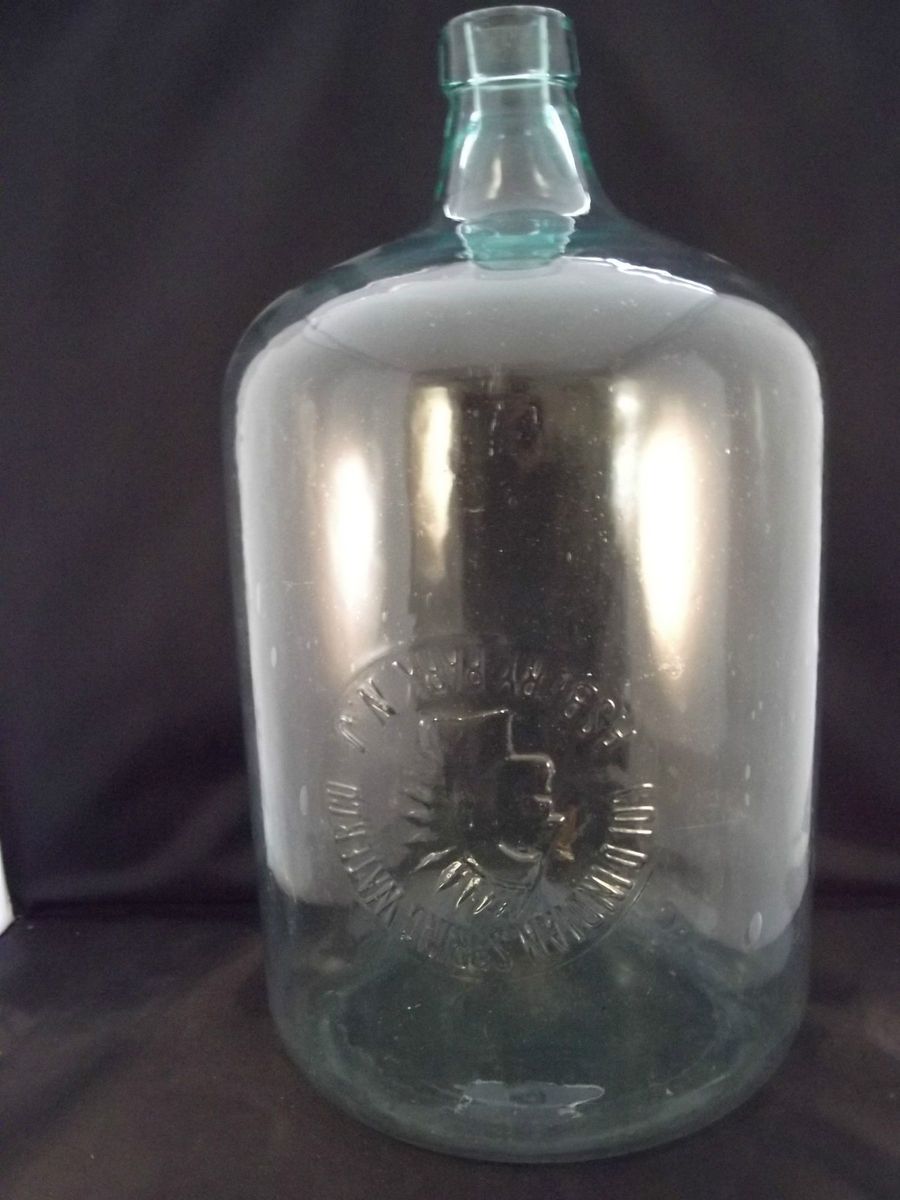   SPRINGS Carboy Green Blown Glass 5 Gallon Asbury Park NJ Bubbles vtg