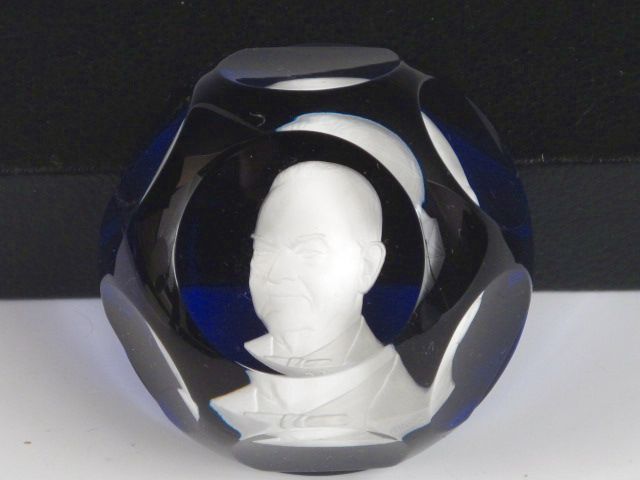  Crystal Sulphide Cameo Paperweight w Box Herbert Hoover