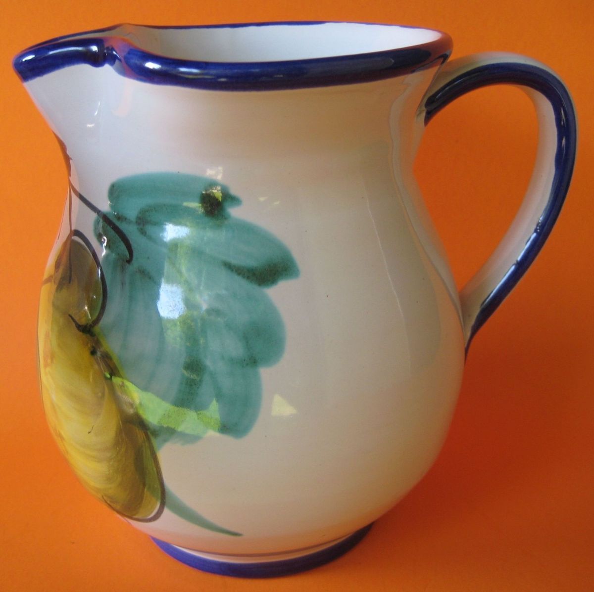  BUON Giorno Vase Pitcher Yellow Lemon White Hillsborough Nice