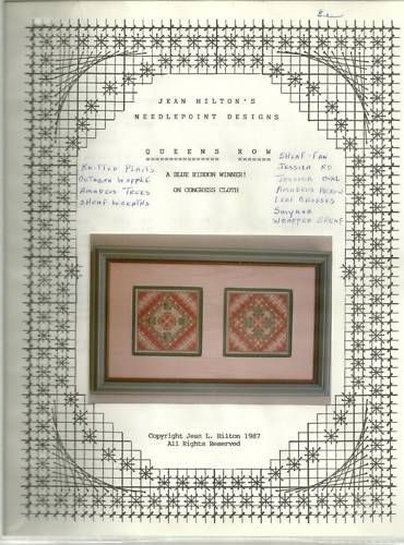 Queens Row Jean Hiltons Needlepoint Pattern w Perle