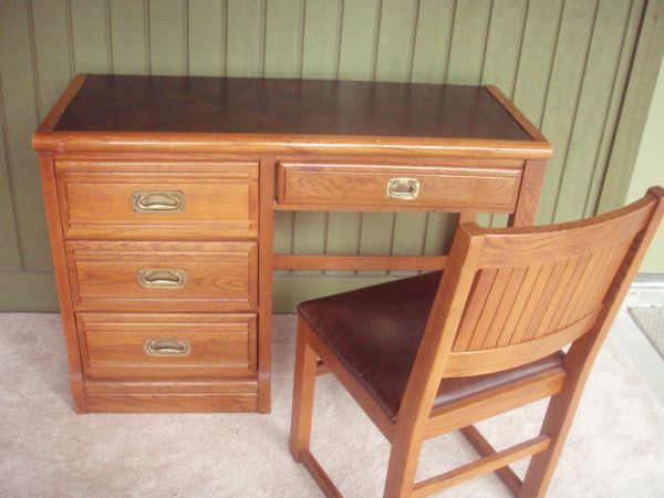 Vintage Young & Hinkle Outrigger Wood Desk & Matching Chair