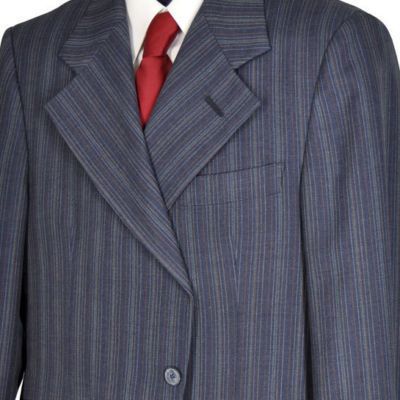 40R Vintage 70s Augustus Dark Blue Pinstripe Two Button Wool Blend