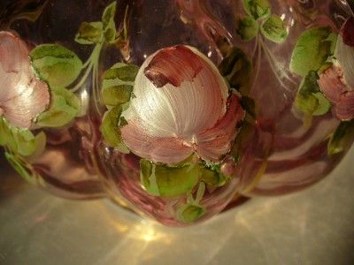 Beautiful Fenton Awco Charleton Roses Cranberry Ruffled Melon Vase