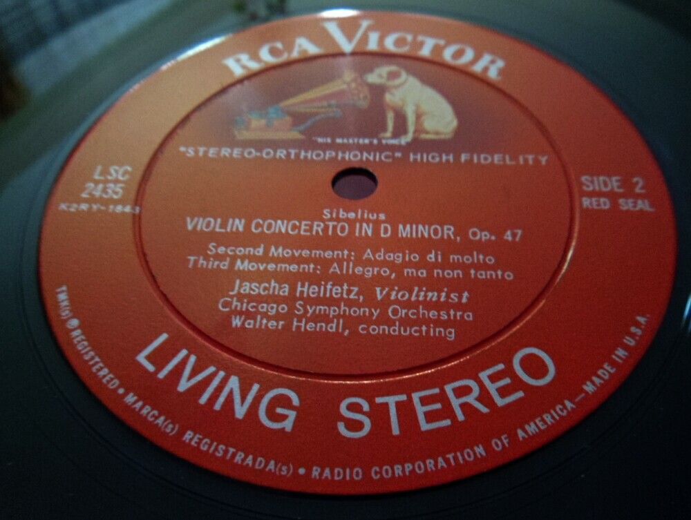 Sibelius Heifetz Hendl Violin Concerto RCA LSC 2435 Living Stereo 9S