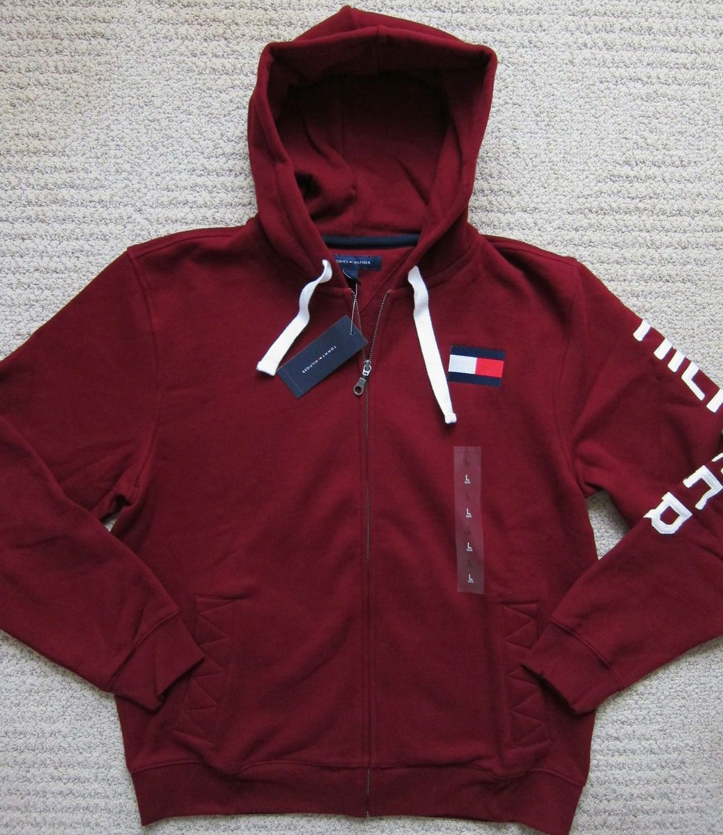 Tommy Hilfiger Bordeaux Fleece Hoodie w Full Zip Mens $59 99