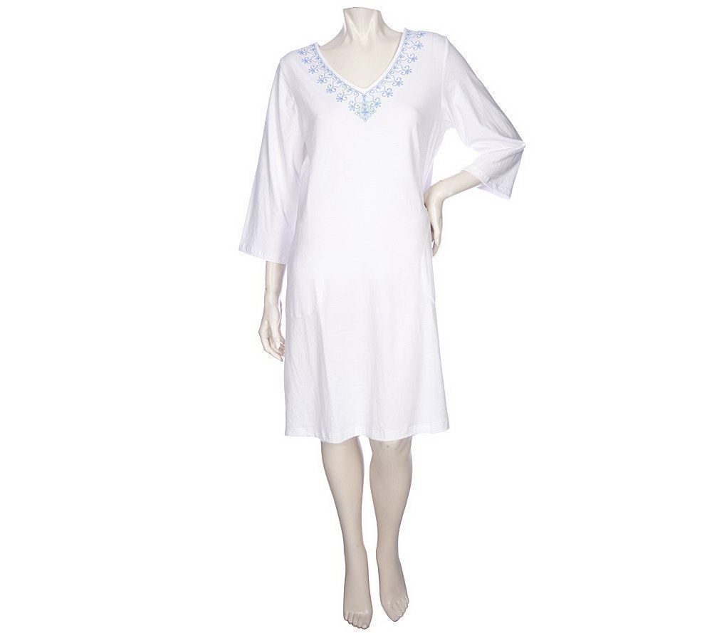 Stan Herman Embroidered Cotton Spandex Caftan Pullover White 3X NEW
