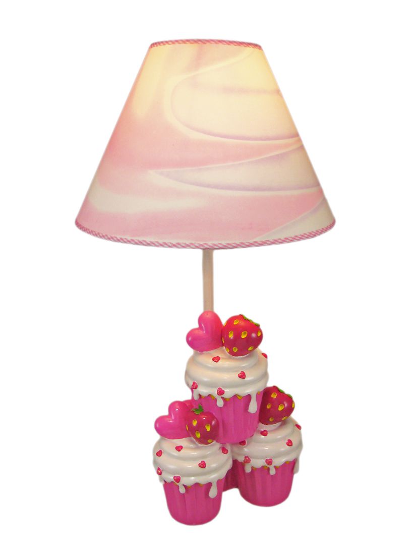 Adorable Hot Pink Strawberry Cupcake Table Lamp