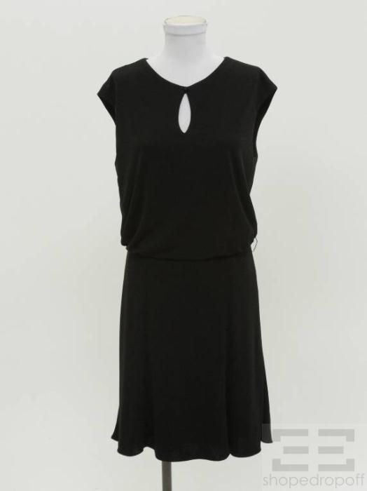 Carolina Herrera Black Jersey Square Button Keyhole Dress Size 12