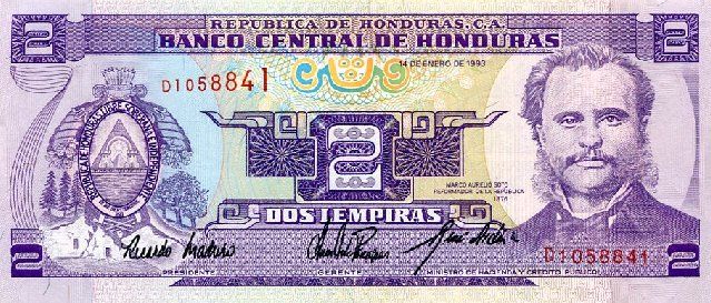 Honduras 2 Lempiras 1993 P 72A UNC