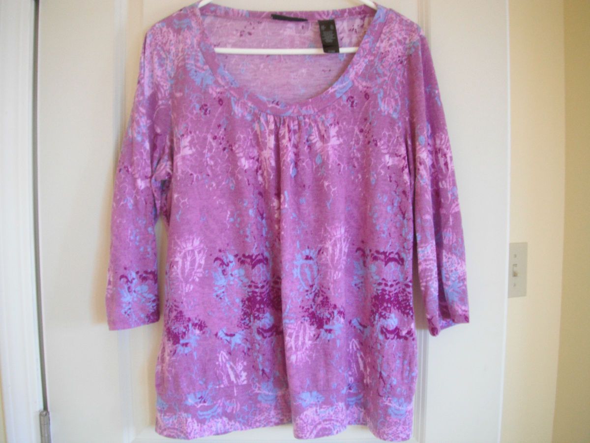 Axcess by Liz Claiborne Slimming Lt Purple Abstract Print Tunic Top