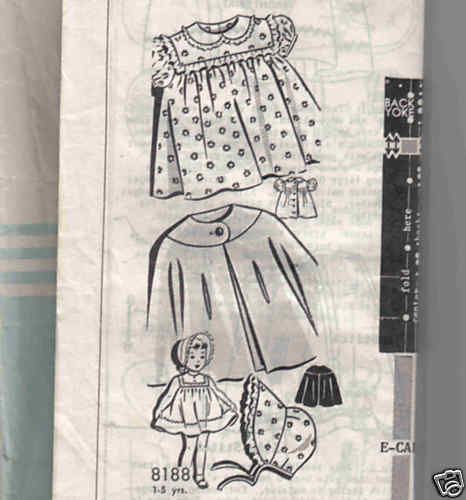 1949 Pattern Red Riding Hood Cape Coat Hat Dress Size 2