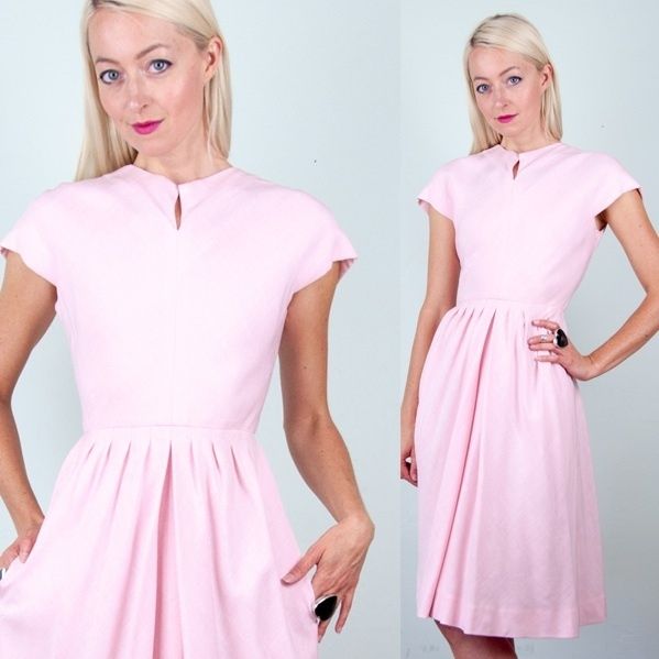 PAULINE TRIGERE Vtg 60s ARCHITETURAL DESIGN Pink Pleat CASUAL PARTY