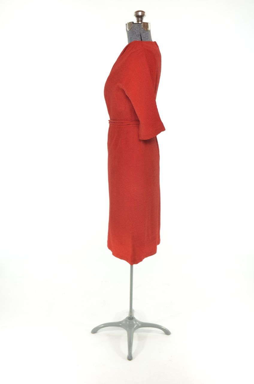 Vtg 50′s Lipstick Red Sexy Hourglass Bombshell Wiggle Dress Sz XS S