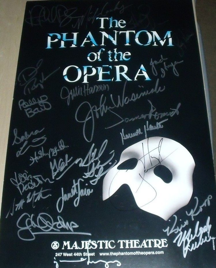 PHANTOM OF THE OPERA HUGH PANARO & BROADWAY CAST SIGNED WINDOW CARD