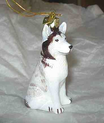 New Siberian Husky Blown Glass Xmas Ornament Retired