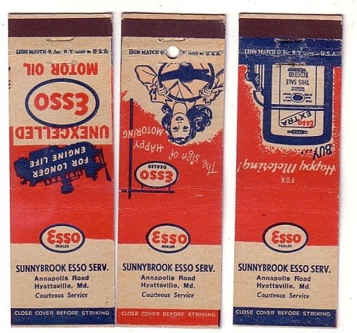  Esso Oil Gas Station Matchbook Cover Hyattsville Maryland MD