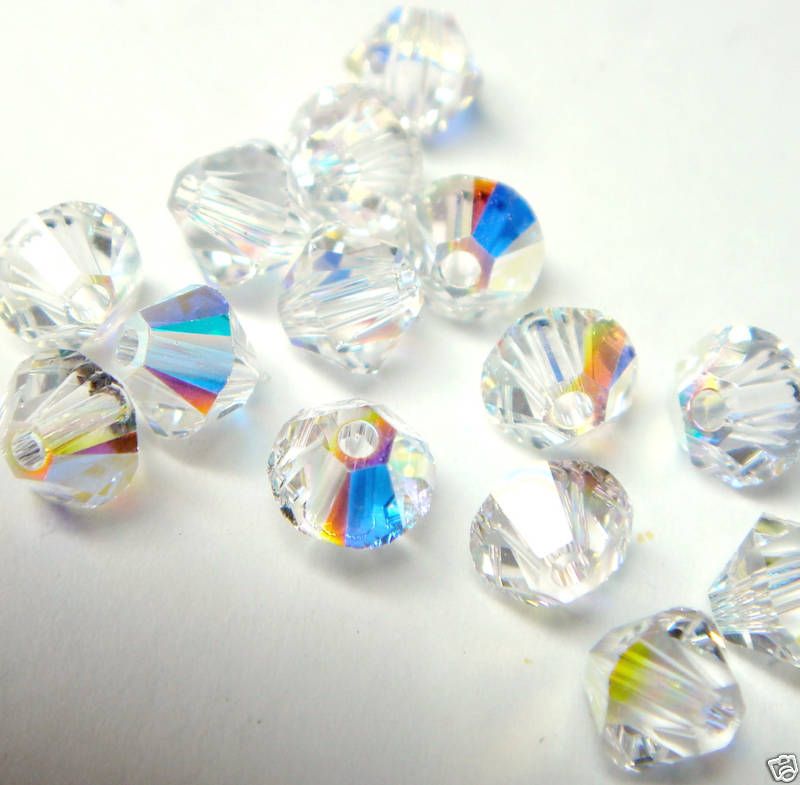 144x Swarovski 5328 Clear Crystal AB 4mm Bicone Xilion 5301